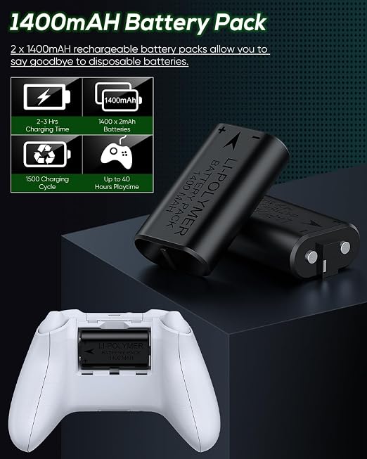 Cooling Stand & Charging Station for Xbox Series S with RGB Light Strip,Dual Controller Charger & Cooler Fan for XSS Console Accessories with 2*1400mAH Rechargeable Battery Pack,1*Headphone Hook,White