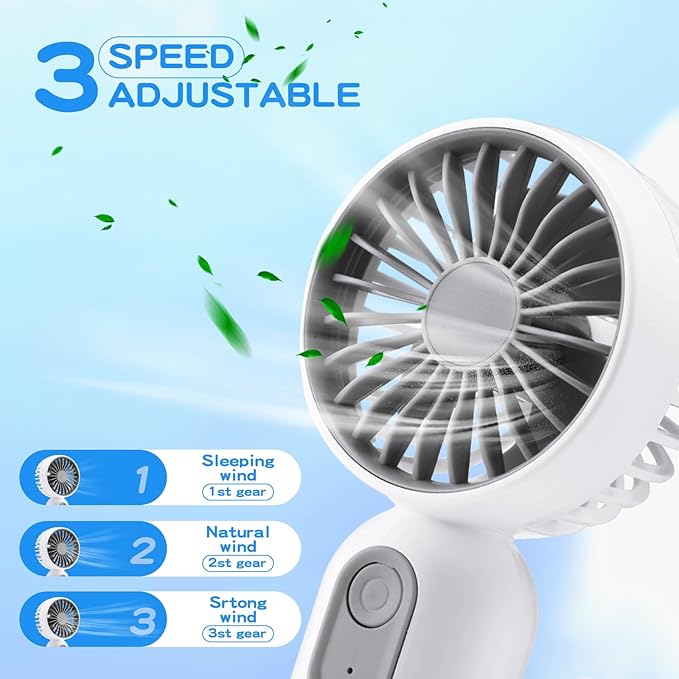 Rossesay 6 Pcs Mini Portable Fan Bulk Cute Handheld Lightweight Small Little Personal Hand Eyelash Fan 3 Speeds USB Rechargeable for Women Men Indoor Outdoor Makeup Travel (White)