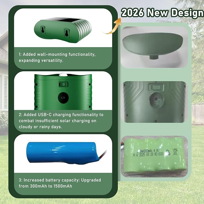 2026 Upgraded Solar Ultrasonic Animal Repellent Outdoor,Deer Repellent Devices Waterproof,Motion Activated Cat Repellent Outdoor,Squirrel Raccoon Skunk Rabbit Dog Bird Deterrents for Yard -2 Pack