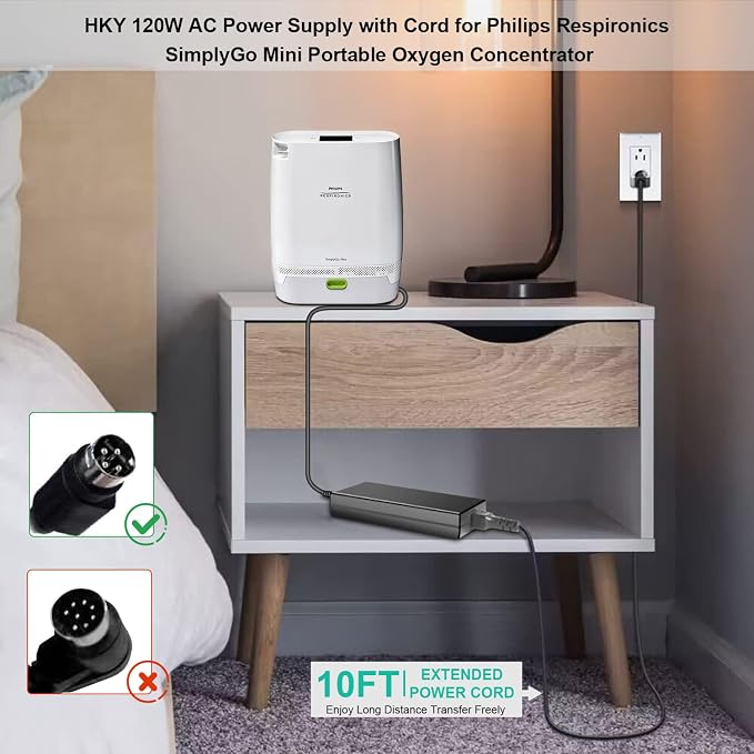 HKY 19V 4PIN AC Power Supply for Philips Respironics SimplyGo Mini Portable Oxygen Concentrator Simply Go Mini 82211 1118724 MANGO120-19BK-PHI REF 1116817 1116818 Battery Power Adapter Charger Cord