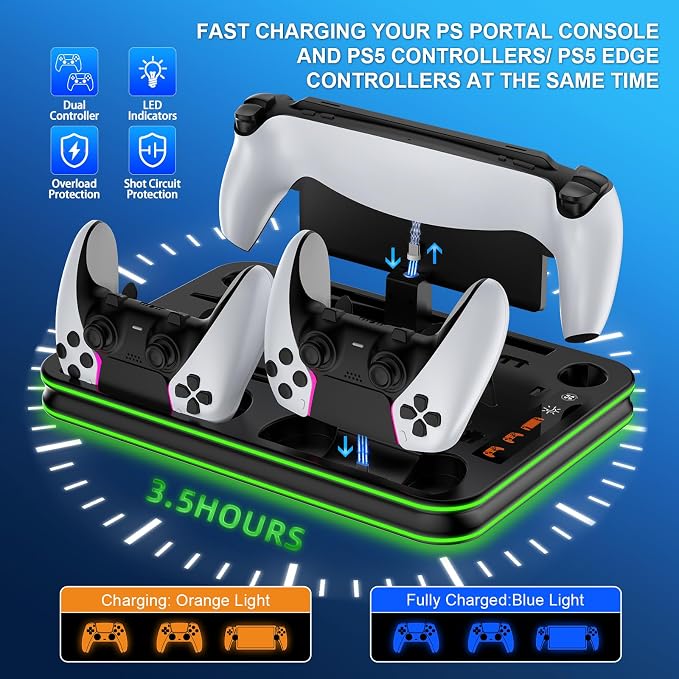 FYOUNG All in One Cooling Stand & Charger Station for PS5/Slim/Pro Console and Controller Charing Dock, Charging Stand for PlayStation Portal, Headset and Remote Holder with RGB Light Stand (Black)