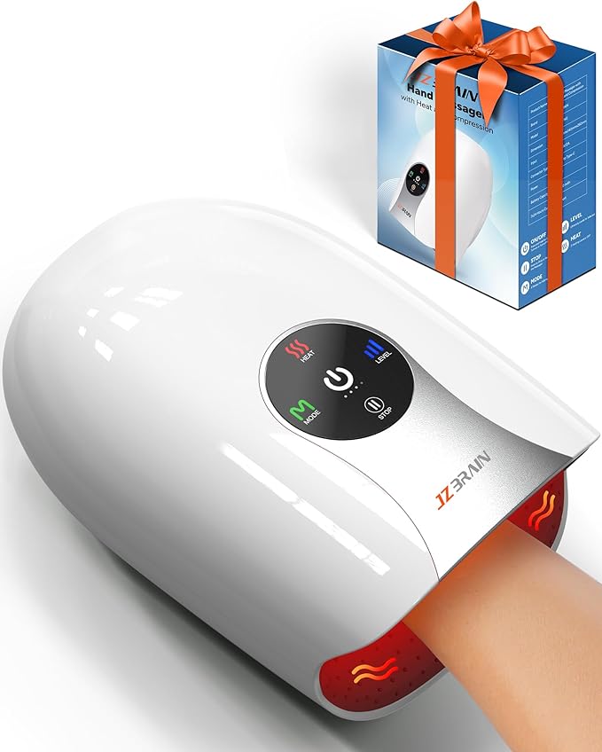 JZBRAIN Hand Massager with Heat and Compression: Cordless Heated Hand Massage for Arthritis and Carpal Tunnel & Pain Relief Gift for Women Men, Portable Rechargeable (White) | Cordless, Heated Hand Massage, Arthritis and Carpal Tunnel Pain Relief, Port...