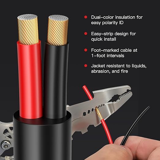 10 Gague Outdoor Speaker Wire 200 Feet - 2 Conductor Direct Burial Speaker Cables CL3 CL2 Rated, UV Resistant CCA Cable for Garden, Patio, Pool Audio Systems