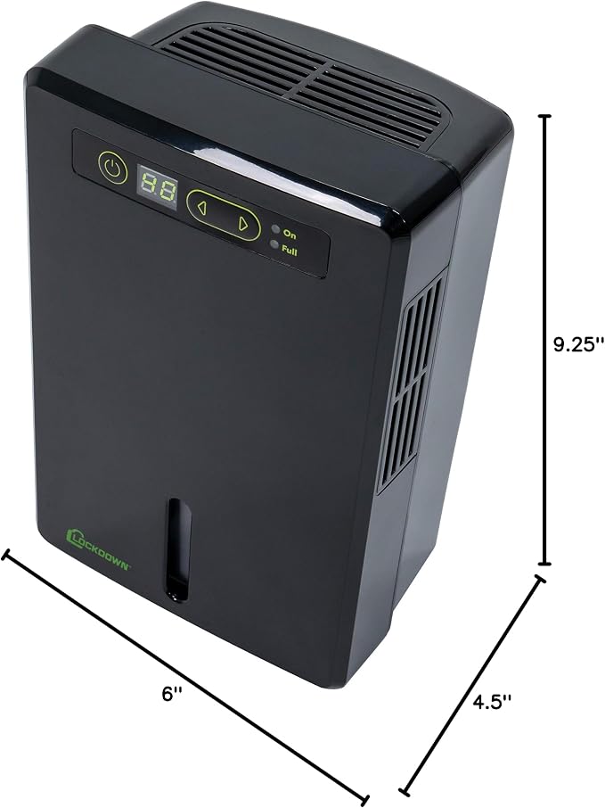 LOCKDOWN Automatic Dehumidifier with Quiet Operation, Drain Hose and Self Monitoring Controls for Humidity Control in Small Rooms, Safes and Closets