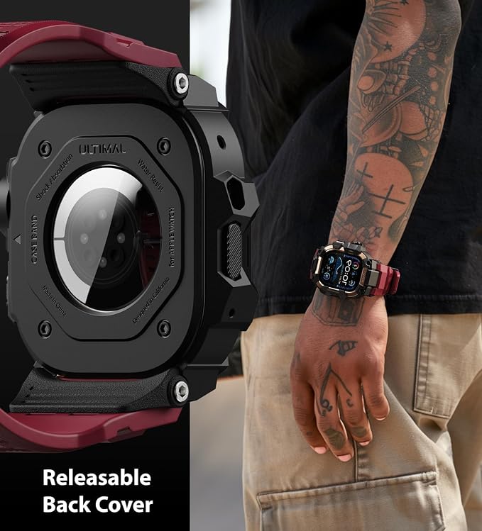 ULTIMAL Rugged Case with Band for Apple Watch 49mm,Compatible with Apple Watch Ultra 3/2/1, Military Grade Shockproof Bumper Cover for iWatch Tactical Band Men (49mm,Red)