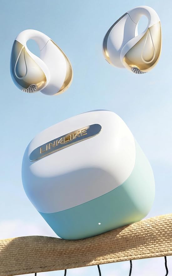 Linklike Next-Gen Most Comfortable Open Ear Clip-on Earbuds [Patented 0-Pressure] [Longest 70H Playtime] [Master-Tuned Hi-Res LDAC] AI Clear Calls, IP55 Lightest 4.7g Fit for All Ears, Ideal Gift-Blue