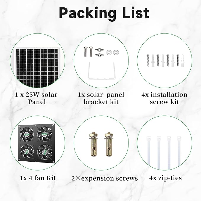 blessny 25W Solar 4 Fan Kit for Outdoor Greenhouse, Solar Powered Vent Exhaust Ventilation Fan for Chicken Coop, Shed Air Circulation, 14.7 Ft Long Cord with IP65 Weatherproof Rate