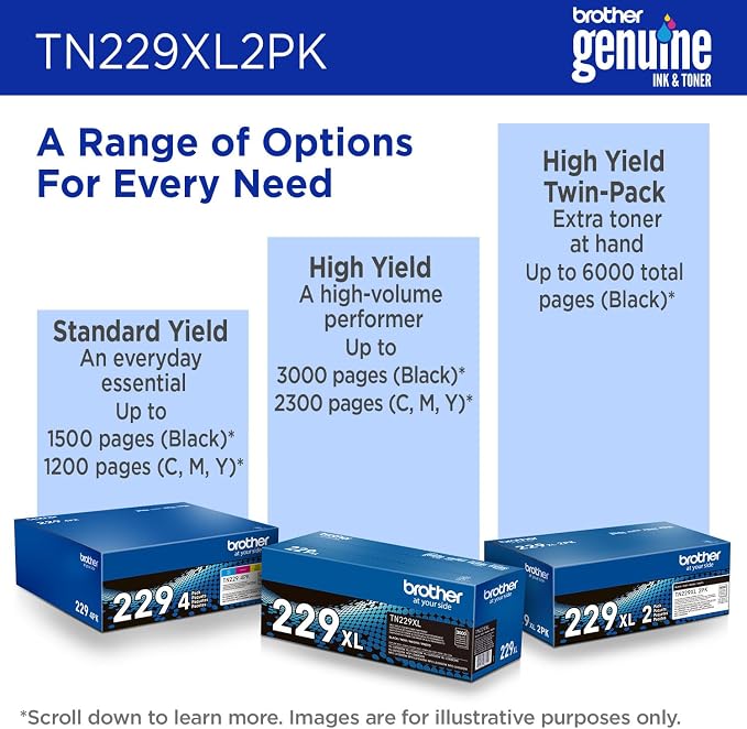 Brother Genuine TN229XL2PK Black High Yield Printer Toner Cartridge 2-Pack - Print up to 3,000 Pages Each(1)