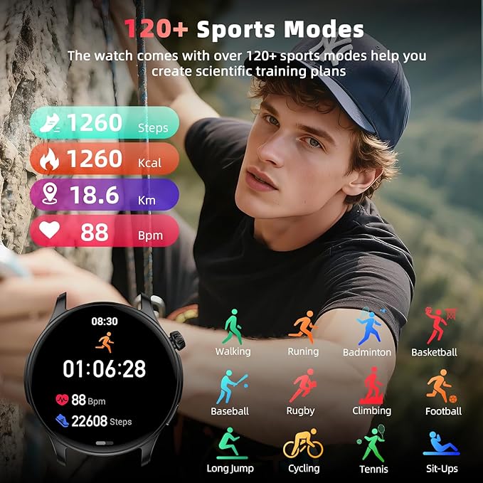 Smart Watch for Men Women Fitness Tracker: Smartwatch for Android Phones iPhone Compatible Samsung Bluetooth Call Answer/Make Watches for Men Heart Rate Sleep Monitor IP68 Waterproof 120+Sports Model