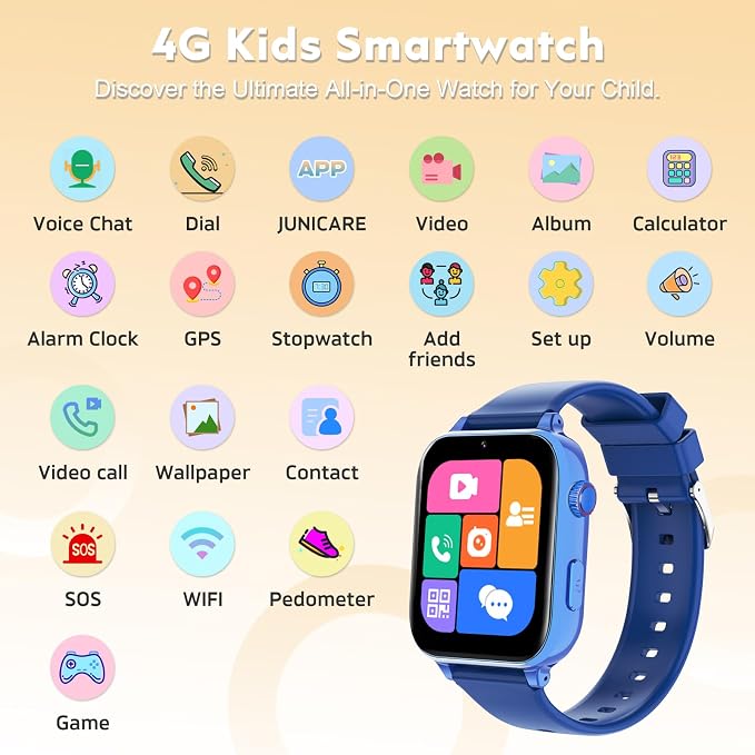 4G Kids Smart Watch for Boys Girls with GPS Tracker, Kid Smartwatch Phone Call SOS Video Call for Kids Birthday Gift Ages 4-12