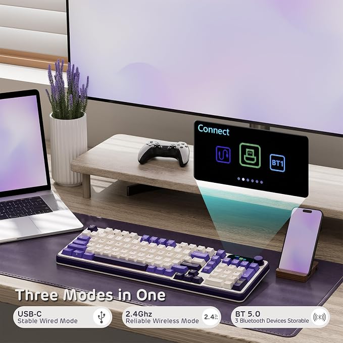 RK ROYAL KLUDGE S98 Mechanical Keyboard w/Smart Display & Knob, 96% RGB Wireless Gaming Keyboard BT/2.4G/USB-C, Hot Swappable Custom Keyboards, Software Support, Silent Computer Gaming Keyboard