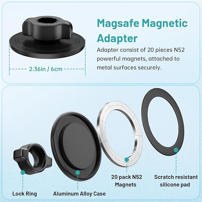 Magnetic iPad Holder for Microphone Stand / Music Stand,Tablet Mount Compatible with MagSafe 4.7~13.5" iPad /Pro/Mini/Air,Galaxy Tab,Nexus,e-Reader,iPhone,360°Adjustable 10" Long Aluminum Alloy Arm