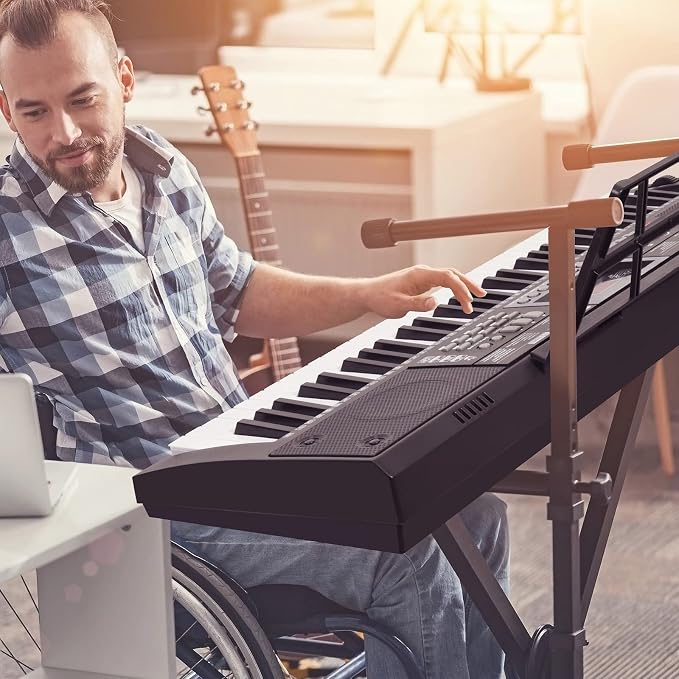 Keyboard Piano 61 Lighted Keys, Electric Keyboard Kit with 100 Voices, 100 Rhythms - Built-In Speaker, Microphone, Sheet Stand and Power Supply, Gift for Children Beginners [Black, Piano Only]
