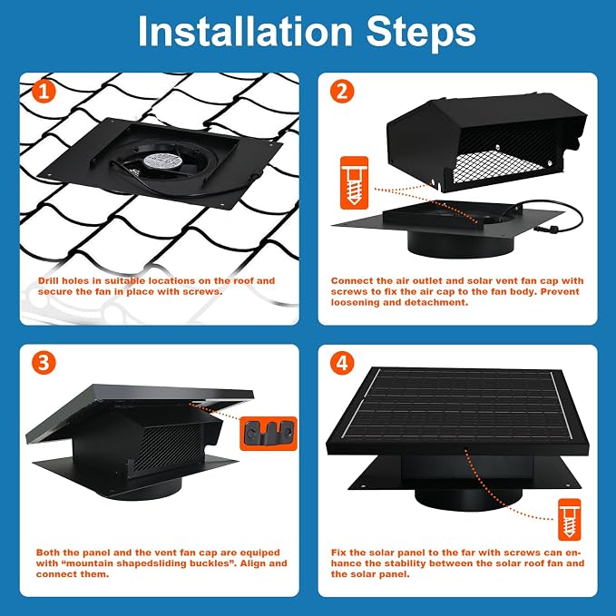Bghdas 25W Solar Attic Fan, 8 Inch IP68 Waterproof Solar Roof Vent Fan, Ideal Solar Roof Vent for Attics, Garage, Shop and Warehouse