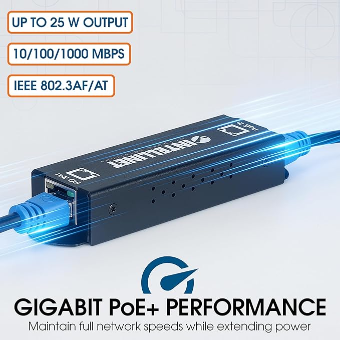 Intellinet 1-Port Indoor Gigabit PoE+ Extender Repeater – 25W Power Budget via Cat5e Cat6 RJ45 Ethernet Network Cables, Daisy-Chain – 3 Yr Mfg Warranty - 560962