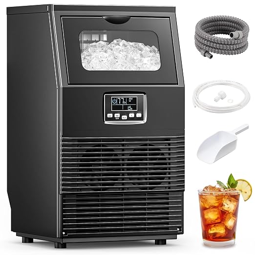 COWSAR Commercial Ice Maker Machine, 66Lbs/24H 8Lbs Storage, Stainless Steel Undercounter Cube Ice Maker, Self-Cleaning, for Compact Cafe, Bar, Home Kitchen