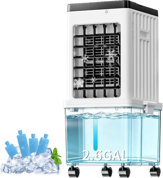 Portable Air Conditioners, Swamp Cooler Portable AC Unit with Removable 2.6 Gal Water Tank, Windowless Evaporative Air Cooler with 3 Speeds for Bedroom & Office, Fast Cooling Portable AC for Home Use