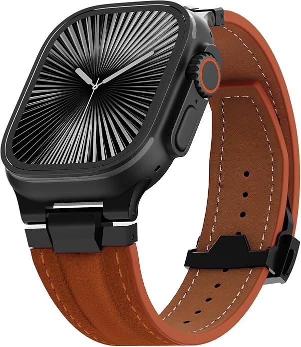 Vintage Genuine Leather Band for Apple Watch Ultra 49mm (2026 Upgrade), Rugged Replacement Strap Compatible with iWatch 46mm 45mm 44mm - for Men Women, Fit Ultra3/2/1, SE 3/2/1, Series11 10/9/8/7/6/5/4