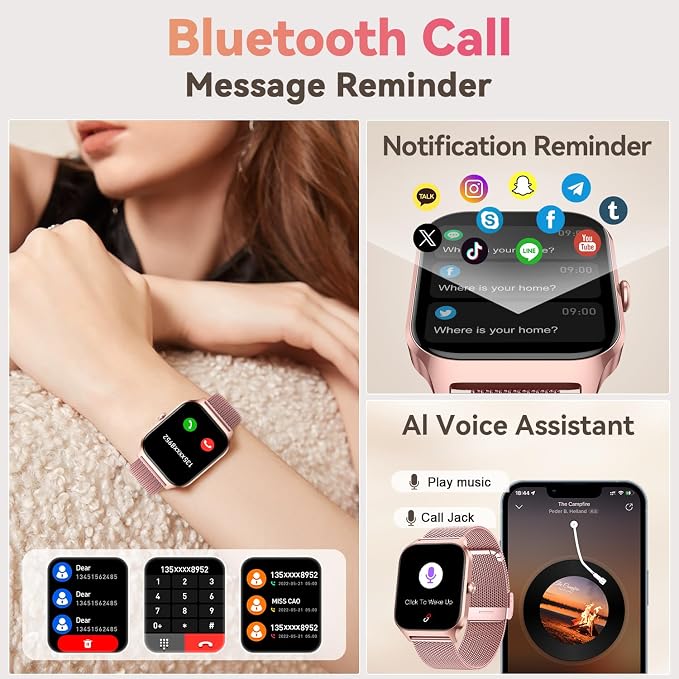 Smart Watch for Women Fitness Tracker: Rose Gold Bluetooth Make Answer Call Digital Mens Watches Waterproof Run Smartwatch Android Phone iPhone Samsung Compatible Sleep Heart Rate Monitor Pedometer