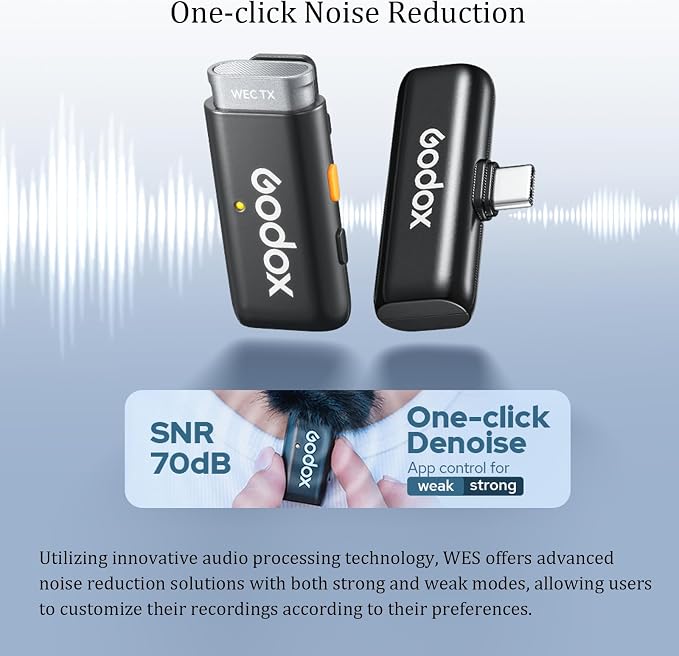 GODOX WES2 Kit2 Wireless Lavalier Microphone for Android/USB C, 8H Battery Life, 200m(656ft.) Range, Dual Channel 2.4G Wireless Mic, Noise Cancelling with Charging Case for Vlogging, TikTok, YouTube