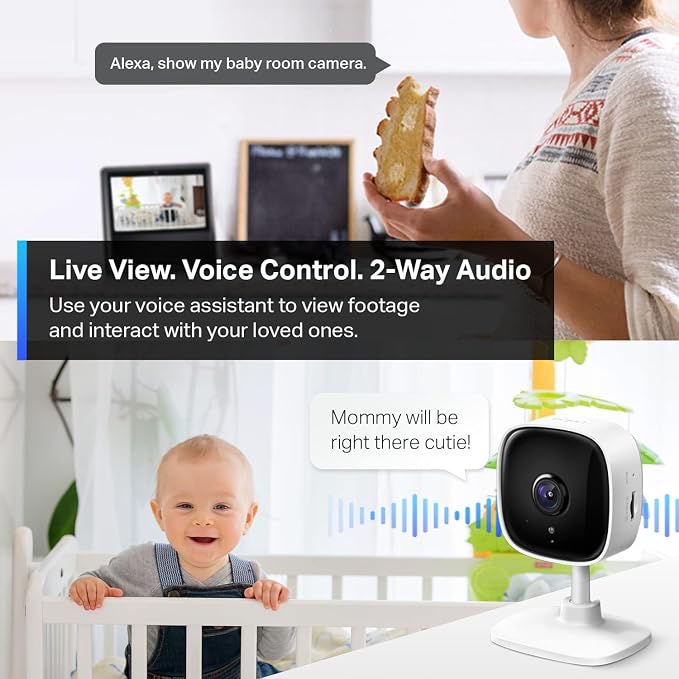 Tapo 2K Indoor Wired Security Camera - Works as a Baby Monitor & Pet Camera, Person/Motion/Baby Cry Detection, 2-Way Audio, Siren, Subscription-Free Local Storage or Optional Cloud, C110P2 (2-Pack)