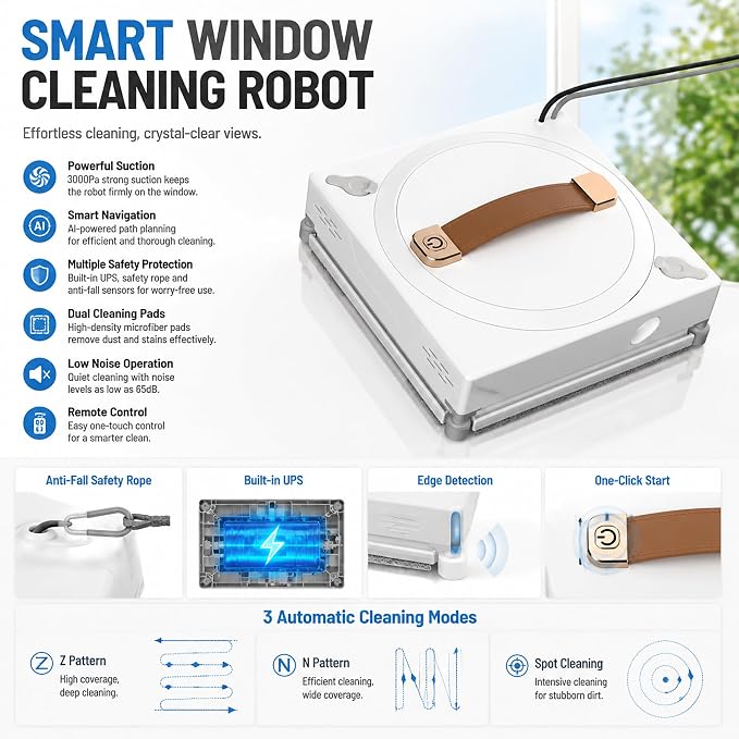 Lcoco&Dream GLE 350 Window Cleaning Robot with 2-Nozzle Dual Spray, Smart Path Planning & Cleaning Modess, Remote Control Smart Window Robot for High-Rise Windows, Mirrors & Glass Doors & Marble