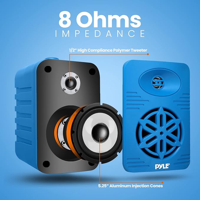 Pyle Indoor Outdoor Speakers Pair - 500 Watt Dual Waterproof 5.25” 2-Way Full Range Speaker System w/ 1/2” High Compliance Polymer Tweeter - in-Home, Boat, Marine, Deck, Patio, Poolside (Blue)
