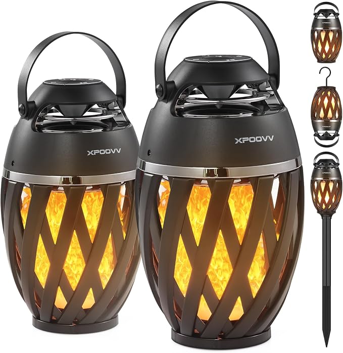 Gifts for Men Him Husband Boyfriend, Outdoor Bluetooth Speaker with Realistic Torch Flame Lights, Cool Portable Wireless Design for Patio Garden Camping Birthday Gifts (2 Pack)