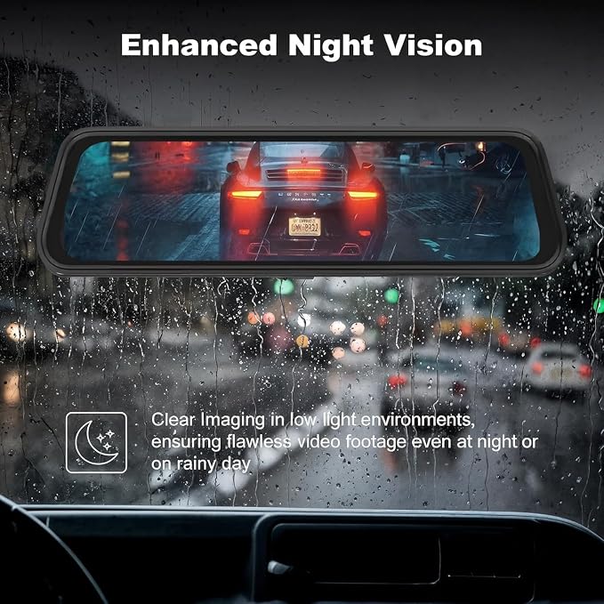 Rear View Mirror Dash Camera for Car Security Front and Rear Dash Cam, Dashcam 10’’ Touch Screen Dual Cameras Car Video Recorder Night Vision G-Sensor Parking Assistance 24H Parking Monitor