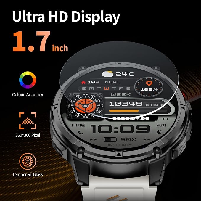 Military Smartwatch for Men with Compass & Flashlight, Bluetooth Calling Rugged Outdoor Smart Watch, Fitness Tracker with Heart Rate Sleep Monitor, Waterproof Tactical Smartwatch for Android iPhone
