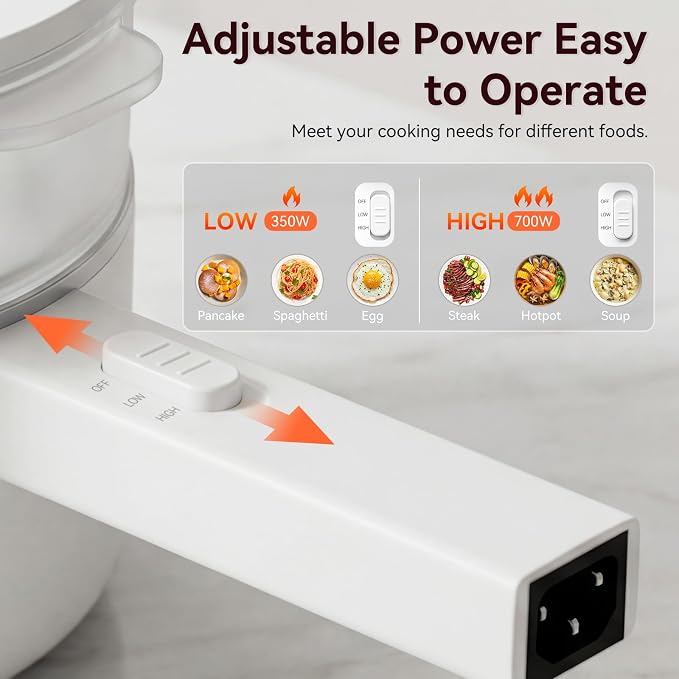 Electric Hot Pot with Steamer, 1.5L Ceramic Glaze Non-stick Portable Pot, Dual Power Multi-functional Electric Cooker, Suitable for Steak, Pasta, Hot Pot, Ramen, Electric Pot for Dorm(with steamer)
