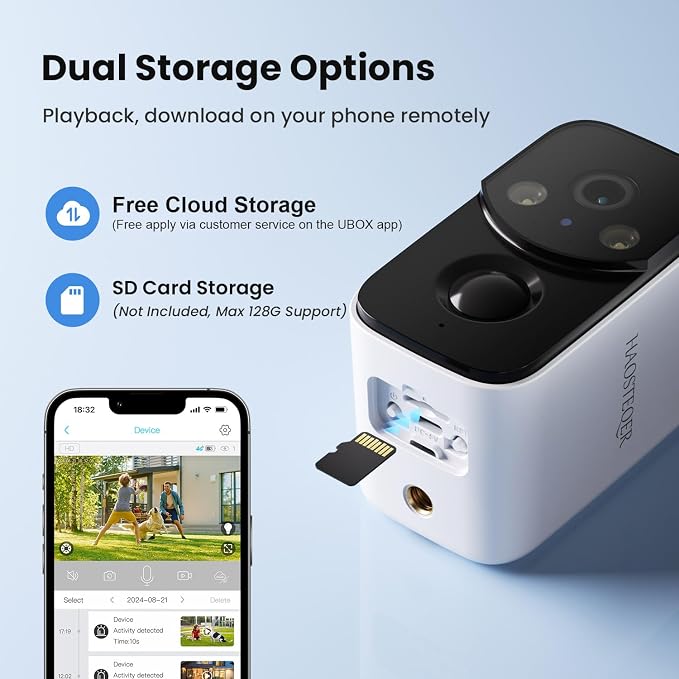 2K Security Camera Wireless Outdoor, Free Cloud Storage, Solar Powered WiFi Cameras for Home Security with AI Motion Detection, Instant Alert, SD Storage, IP66 Waterproof, 2.4GHz, 2 Pack
