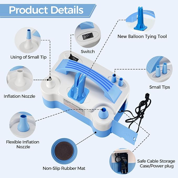 Electric Balloon Pump, Pump Electric, New Fast Balloon Tying Tool,Suitable for Party Decoration, Birthday Celebrations, Wedding Events