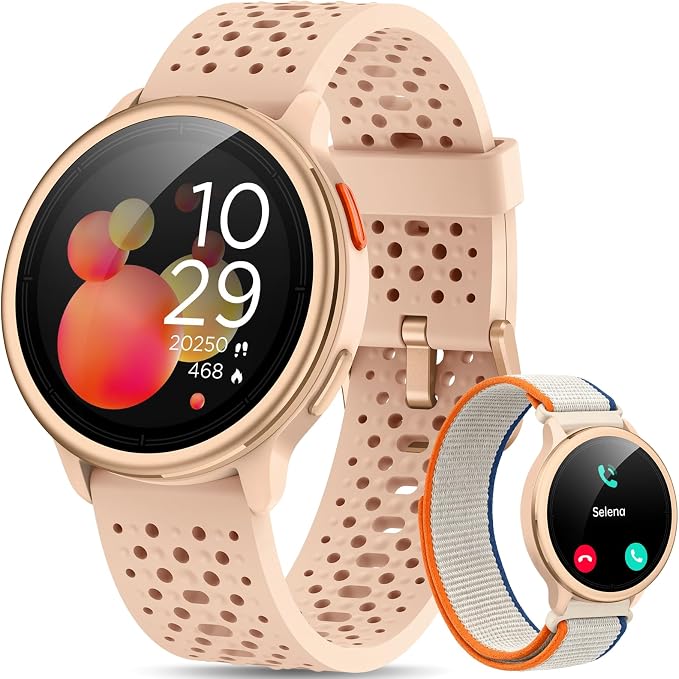 Quican Smart Watch for Women & Men, Compatible with iPhone & Android | Fitness Tracker with Bluetooth Calling, AMOLED Display, Heart Rate & Sleep Tracking, 2 Bands, Perfect Smart Gift