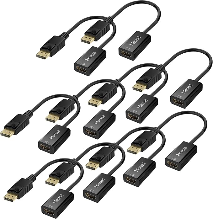 Moread 4K DisplayPort (DP) to HDMI Adapter, 10 Pack, Uni-Directional Gold-Plated Display Port Computer to HDMI Screen Converter (Male to Female) Compatible with HP, Dell, Lenovo & More, Passive -Black