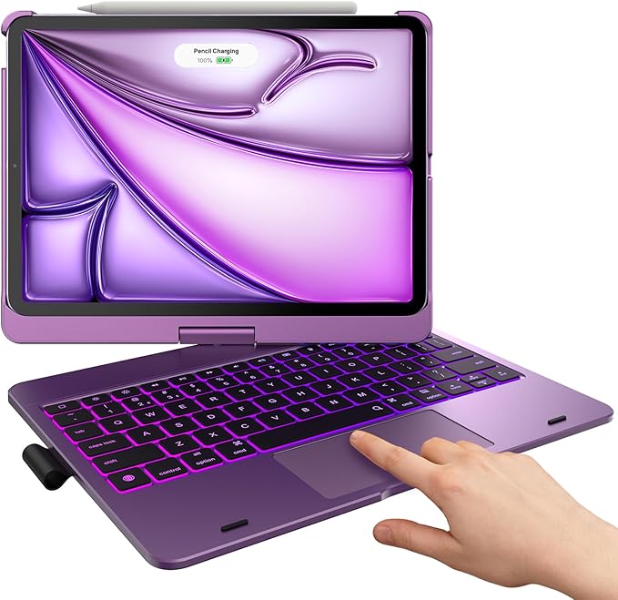 typecase Touch Keyboard Case for iPad Air 11-inch(M4/M3/M2, 2026/2025/2024) & iPad Pro 11(4th/3rd/2nd/1st Gen),Multi-Touch Trackpad,11-Color Backlight,360°Rotatable for iPad Air 5/4th Gen, Violet