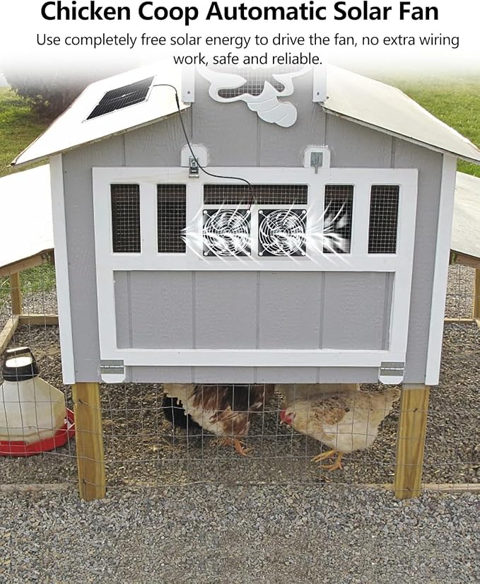 Solar Powered Fan, 25W Solar Fan for Chicken Coop, Solar Exhaust Fan for Greenhouse, Shed, Pet Houses, Outside with Two 5In IP65 Waterproof Fans, 10Ft Cable, On/Off Switch, Intake or Exhaust