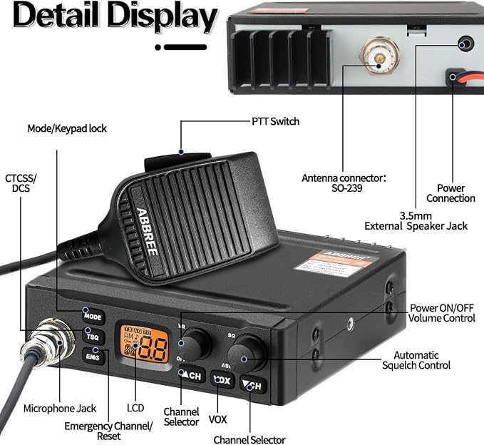 ABBREE CB Radio for Truckers Long Range AM FM Professional CB Radios,Compact Design,Instant Emergency Channel 9/19,Full 40 Channels,Handheld Mic,LCD Display,VOX (AR-M6)