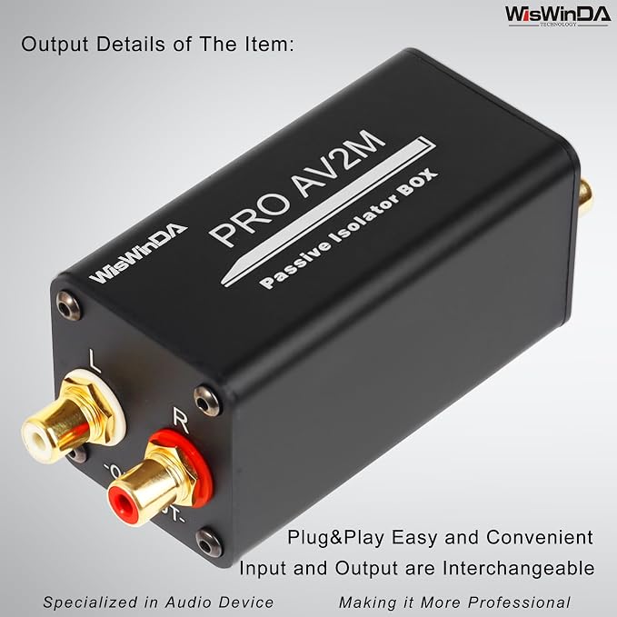 Pro AV2M-RCA Noise Isolator Audio Hum Eliminator (No Affects Bass) Noise Filter Aluminum Shell Ground Loop Noise Isolator for HiFi Stereo Home Theater Car Audio Player Plug&Play