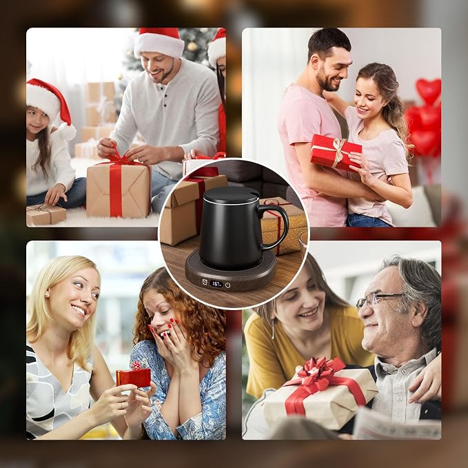 Coffee Mug Warmer & Mug Set for desk, Smart Auto Shut Off Electric Cup Warmer for Office & Home, 4-Temperature Setting Coffee Heating Mug Candle Heater Tea Beverage Warmer Plate for Men Women Birthday