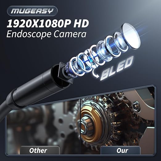 Endoscope Camera with Light, Inspection Borescope Camera with 4.3" IPS Screen, 1920P HD with 8 LED Lights, 32.8FT Semi-Rigid Cord Bore Scope, IP67 Waterproof Endoscope for Sewer, Tools(Orange)