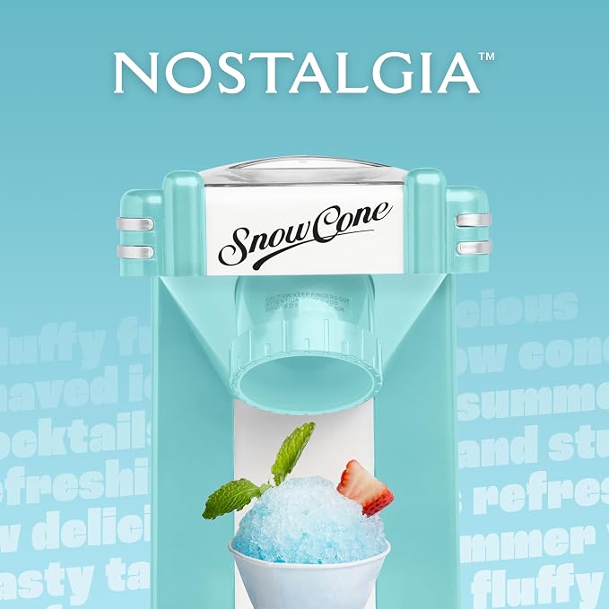 Nostalgia Retro Snow Cone Machine – Single-Serve Countertop Size – Shaved Ice Maker for Snow Cones, Slushies, & Hawaiian Ice - Includes Reusable Plastic Cup – Aqua