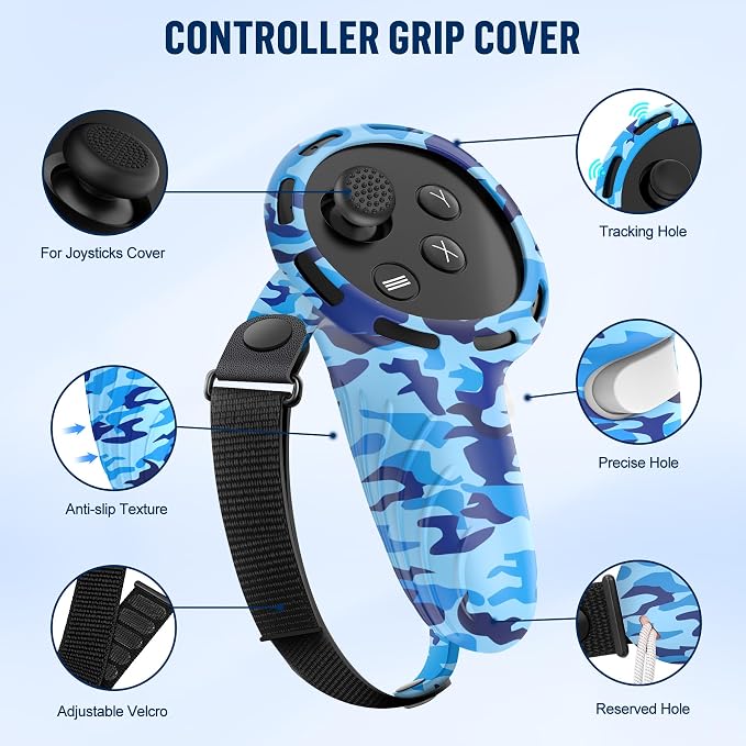 Silicone Cover Set Compatible with Meta/Oculus Quest 3s Accessories, Silicone Face Cover, Controller Grip Cover, Camera Lens Protector, VR Shell Cover, Protective Lens Cover, Not Fit Quest 3