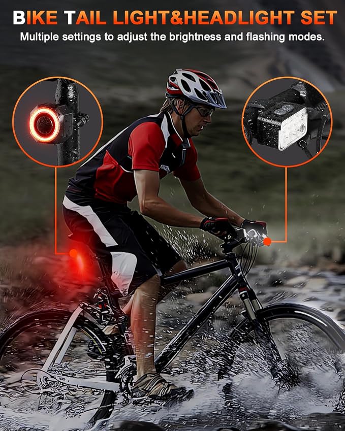 ONVIAN Bike Light Kit with Anti-Theft Alarm, USB Rechargeable Super Bright Bike Headlight and Taillight for Night Cycling,5+4 Modes Bicycle Turn Signals for Ebike,IPX6/IP64 Waterproof