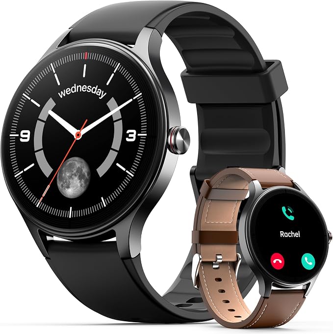 Woneligo Smart Watch,1.57inch AMOLED Touchscreen Fitness Watch for iPhone & Android,Heart Rate/Sp02/Sleep Monitor,110+ Sport Modes IP68 Waterproof Bluetooth Calls,2 Bands (Black, 1.27)