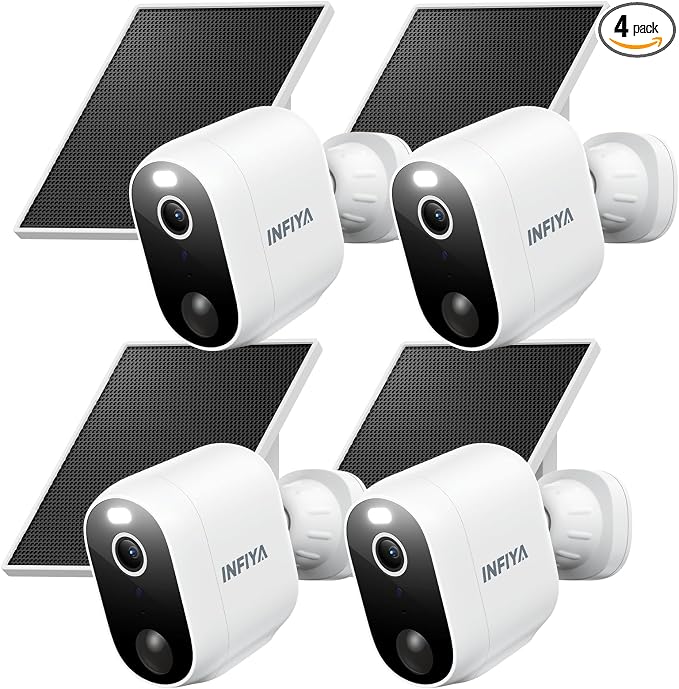 INFIYA Security Cameras Wireless Outdoor-Solar&Battery Powered 2K 2.4G Cameras for Home Security, Instant Alert, AI Human Detection, Color Night Vision, 2-Way Talk, SD Storage, Work with Alexa, Z1 4P