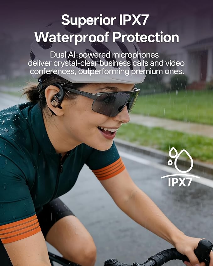 Open Ear Headphones, Over Ear Earbuds with Ear Hooks, True Wireless Bluetooth 6.0 Earphones with Mics, Stereo Sound, Ultra-Comfort, 60H Playtime, IPX7 Waterproof Ear Buds for Running Workout