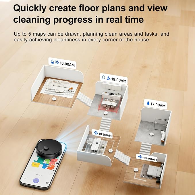 Robot Vacuum and Mop Combo, Robotic Vacuums with LiDAR Navigation, Smart Mapping, Strong Suction, with WiFi/App/Alexa/Voice Control, Obstacle Avoidance, for Home, Wood/Hard Floors, Pet Hair