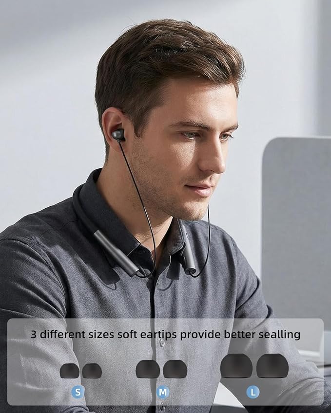 Bluetooth 5.3 Neckband Bluetooth Headphones, Retractable Headphones with IPX5 Sweatproof & Vibration Alert, Stereo Noise Cancelling for Music, Calls, Conference, Videos