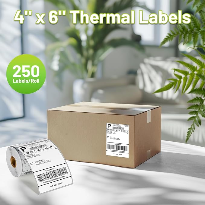 D450BT Bluetooth Shipping Label Printer and 250Pcs Roll Thermal Labels, Wireless Thermal Label Printer for Small Business, Thermal Printer for Shipping Labels
